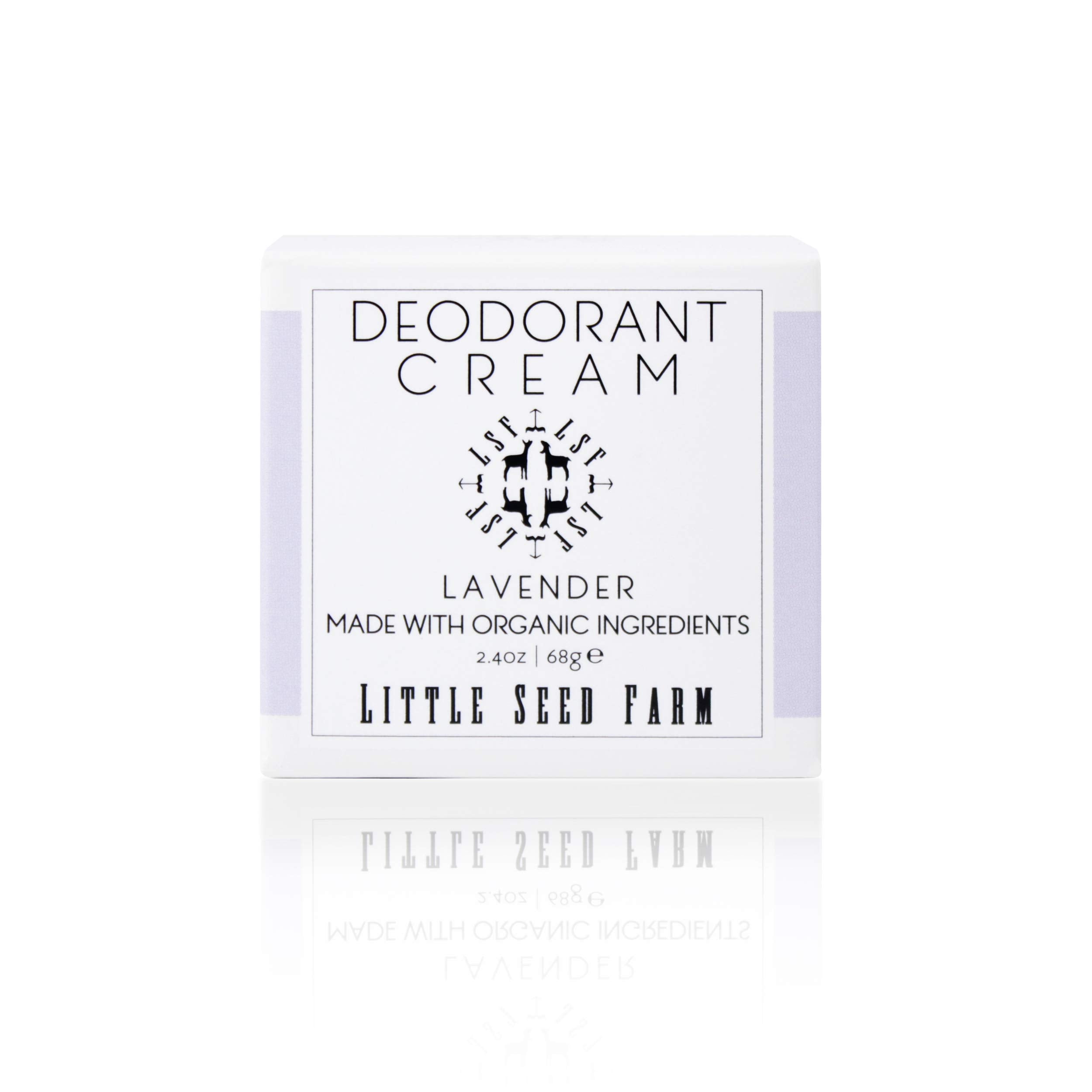 Little Seed Farm Lavender deodorant cream jar close-up shows creamy texture ideal for sensitive skin.