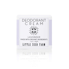 Little Seed Farm Lavender deodorant cream jar close-up shows creamy texture ideal for sensitive skin.