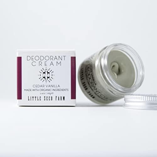 Graphic emphasizing 68g net weight of Little Seed Farm Cedar Vanilla deodorant.