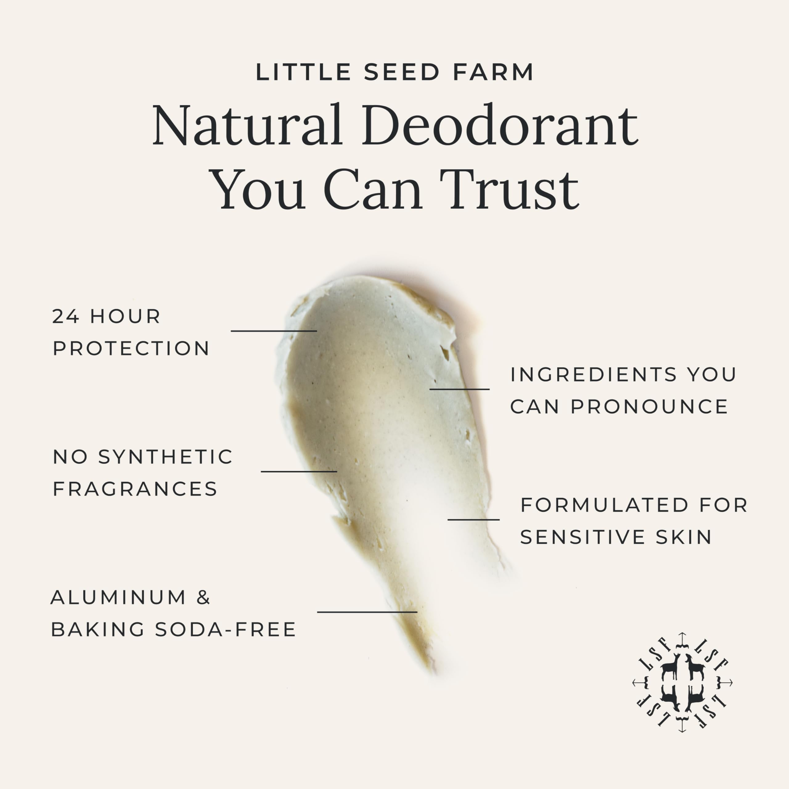 Close-up of wooden scoop included with Little Seed Farm Cedar Vanilla deodorant.