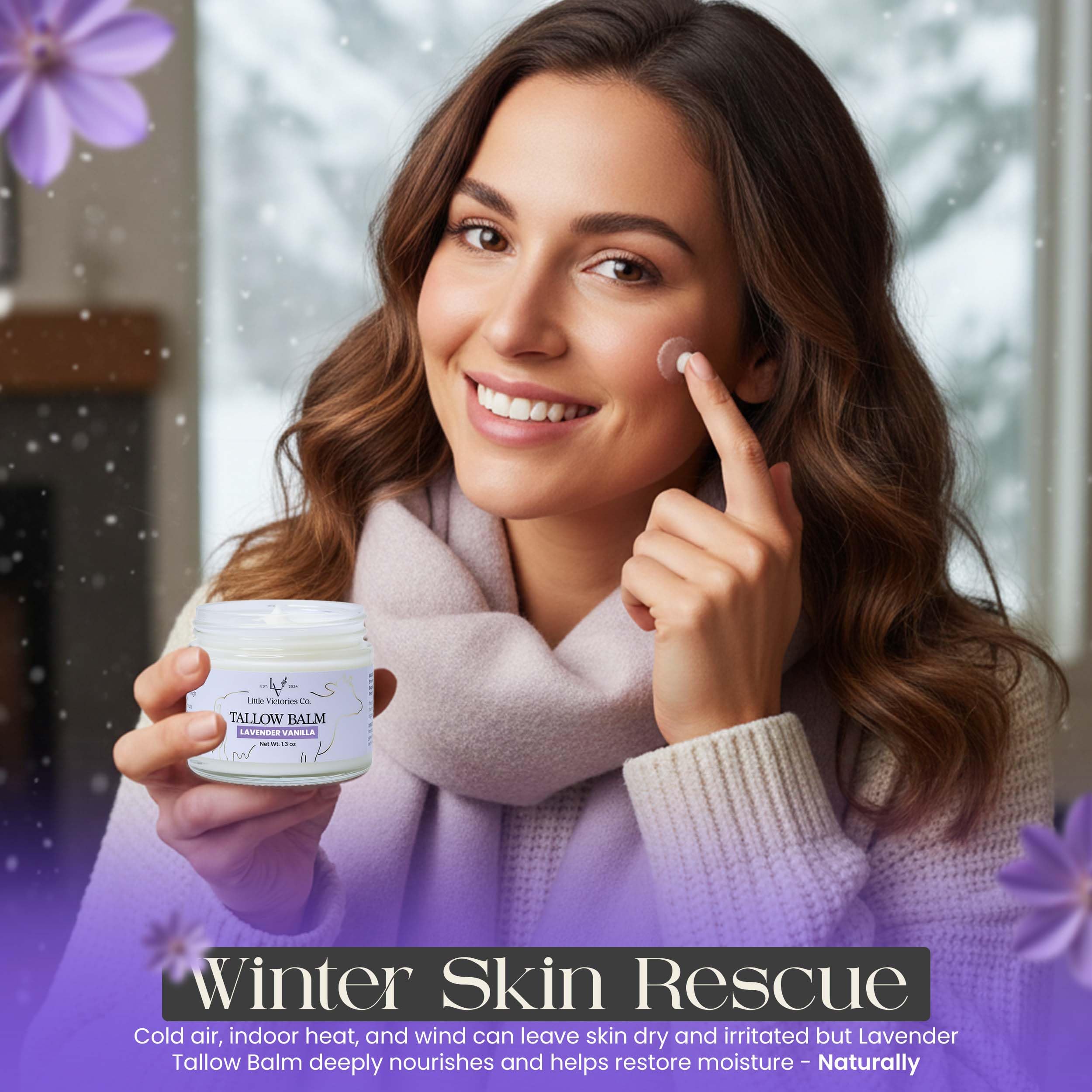Little Victories Co lavender-vanilla scented balm with calming aroma for dry skin.