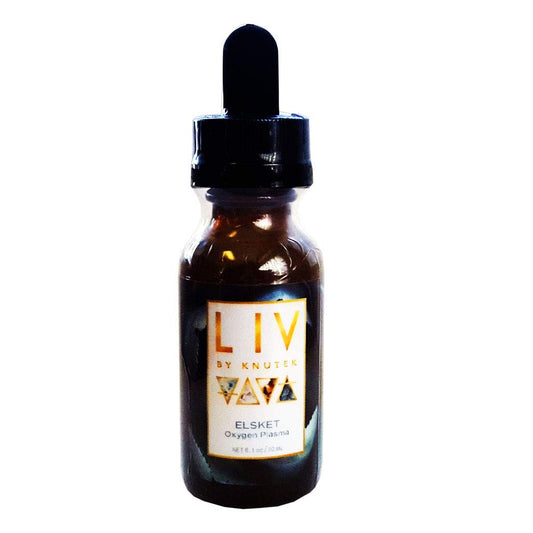 LIV by kNutek oxygen plasma bottle front view for on-the-go skin support.