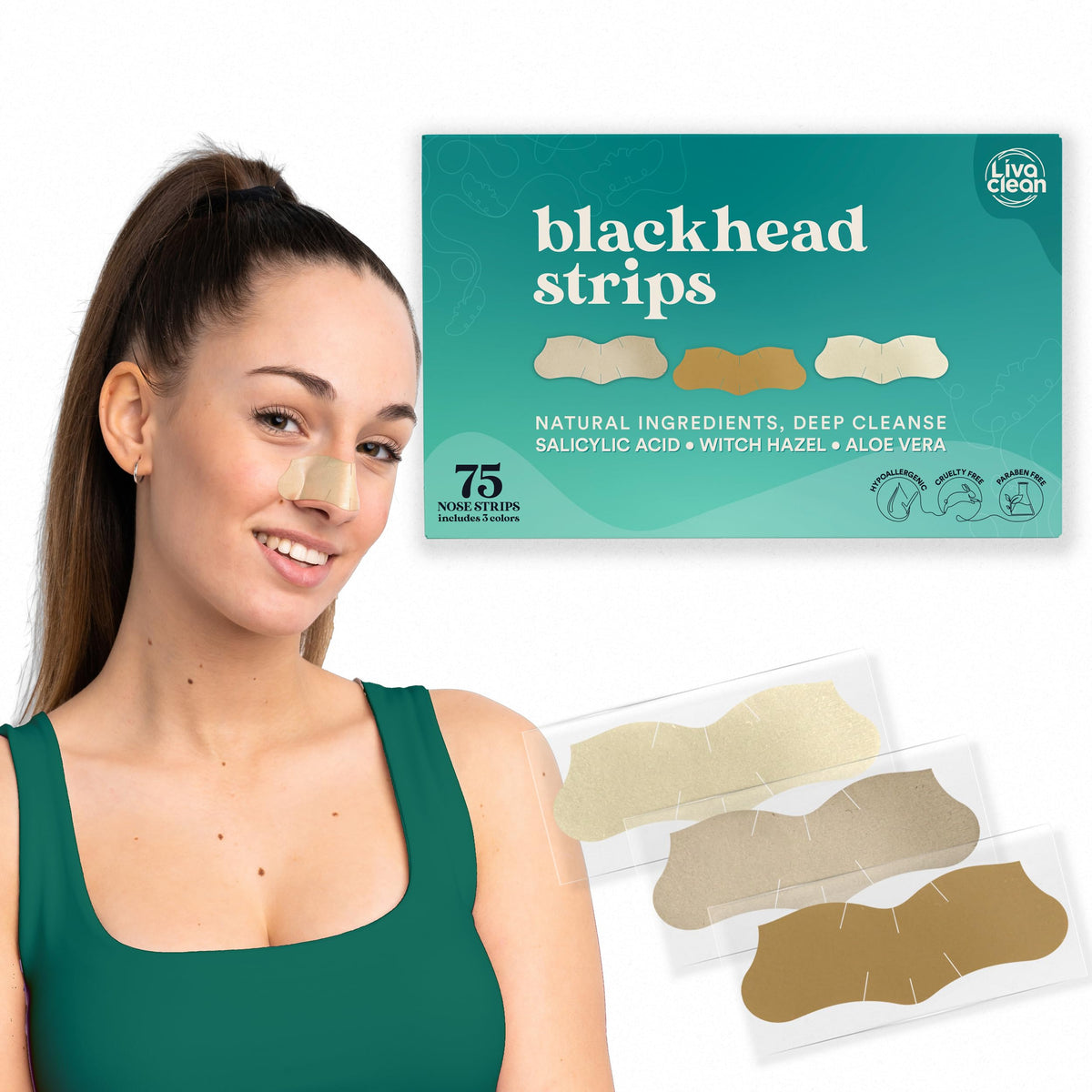 LivaClean pore strip pack for deep nose cleansing and clear pores.