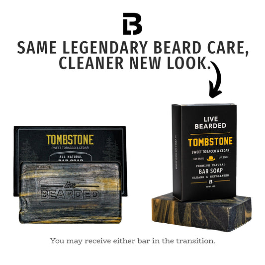 Live Bearded Tombstone soap with shea butter nourishes dry skin