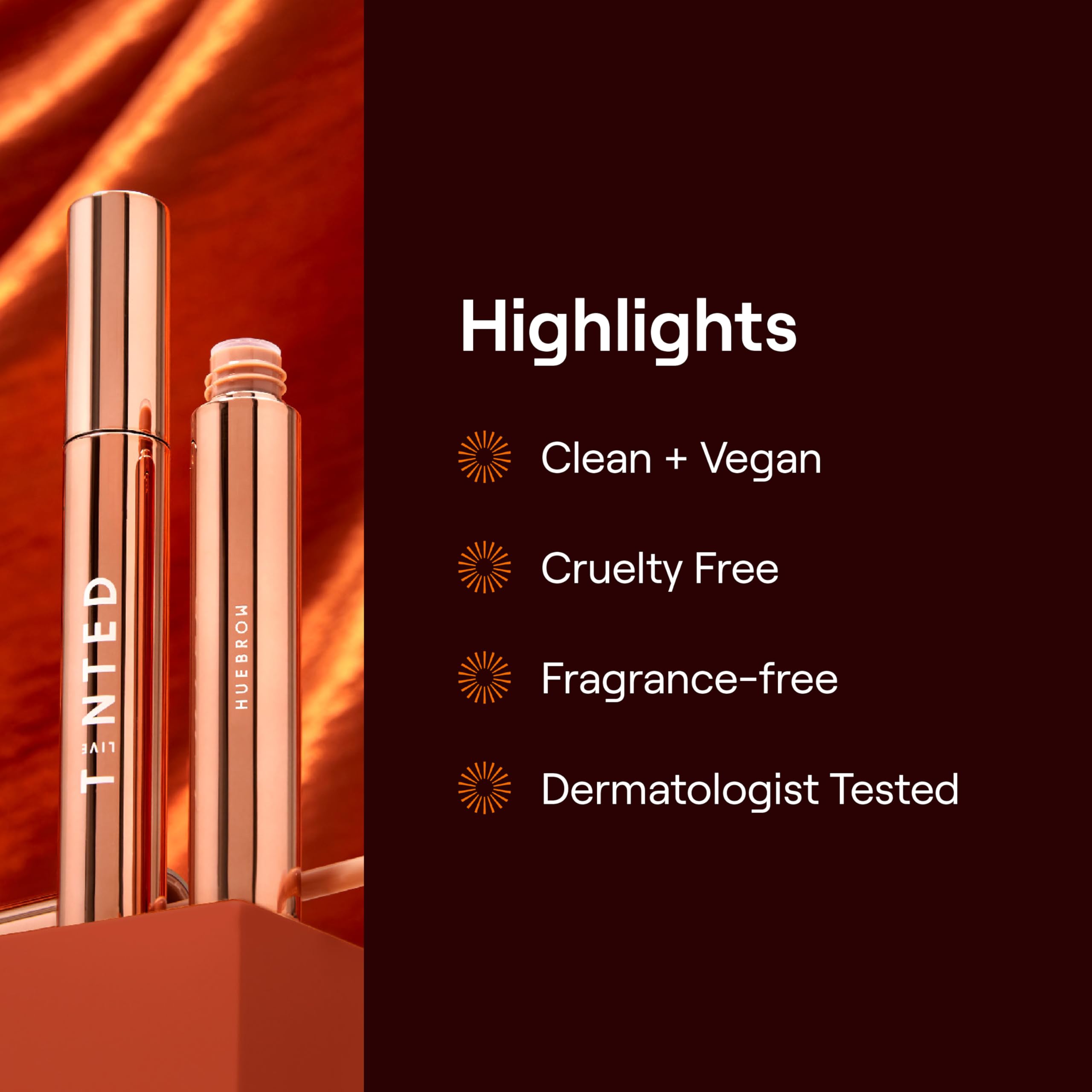 Live Tinted Huebrow clear gel enriched with Aloe, Olive, and Jojoba for nourished brows.