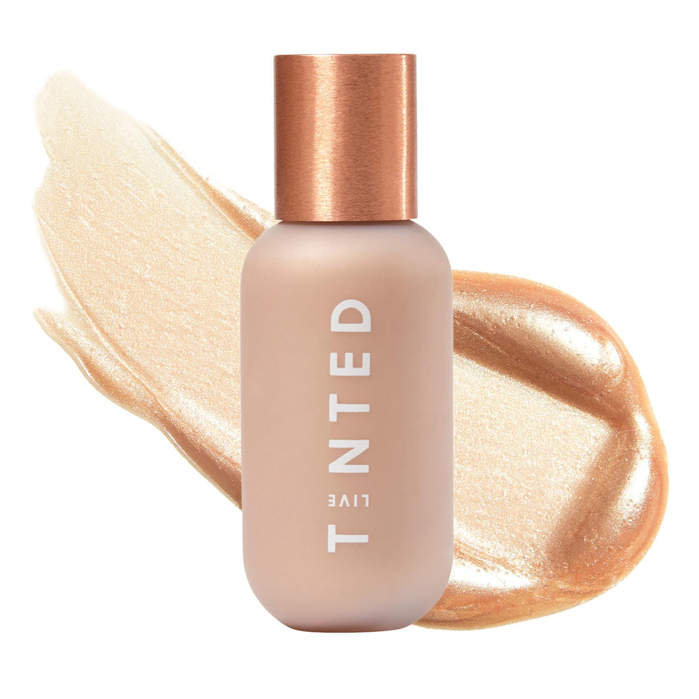 Live Tinted Hueglow bottle close-up showing buildable glow for all skin tones.