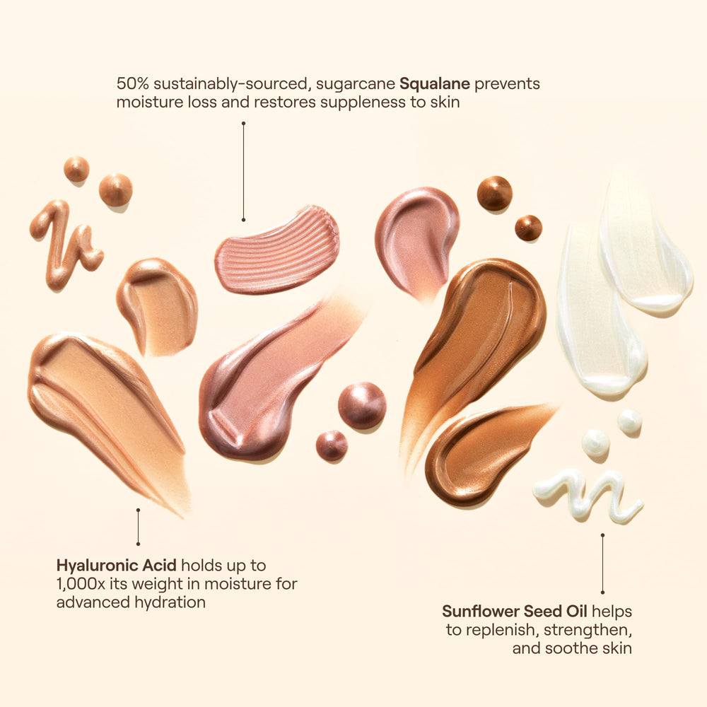 Live Tinted Hueglow drops collarbone glow adds subtle shimmer for décolletage.
