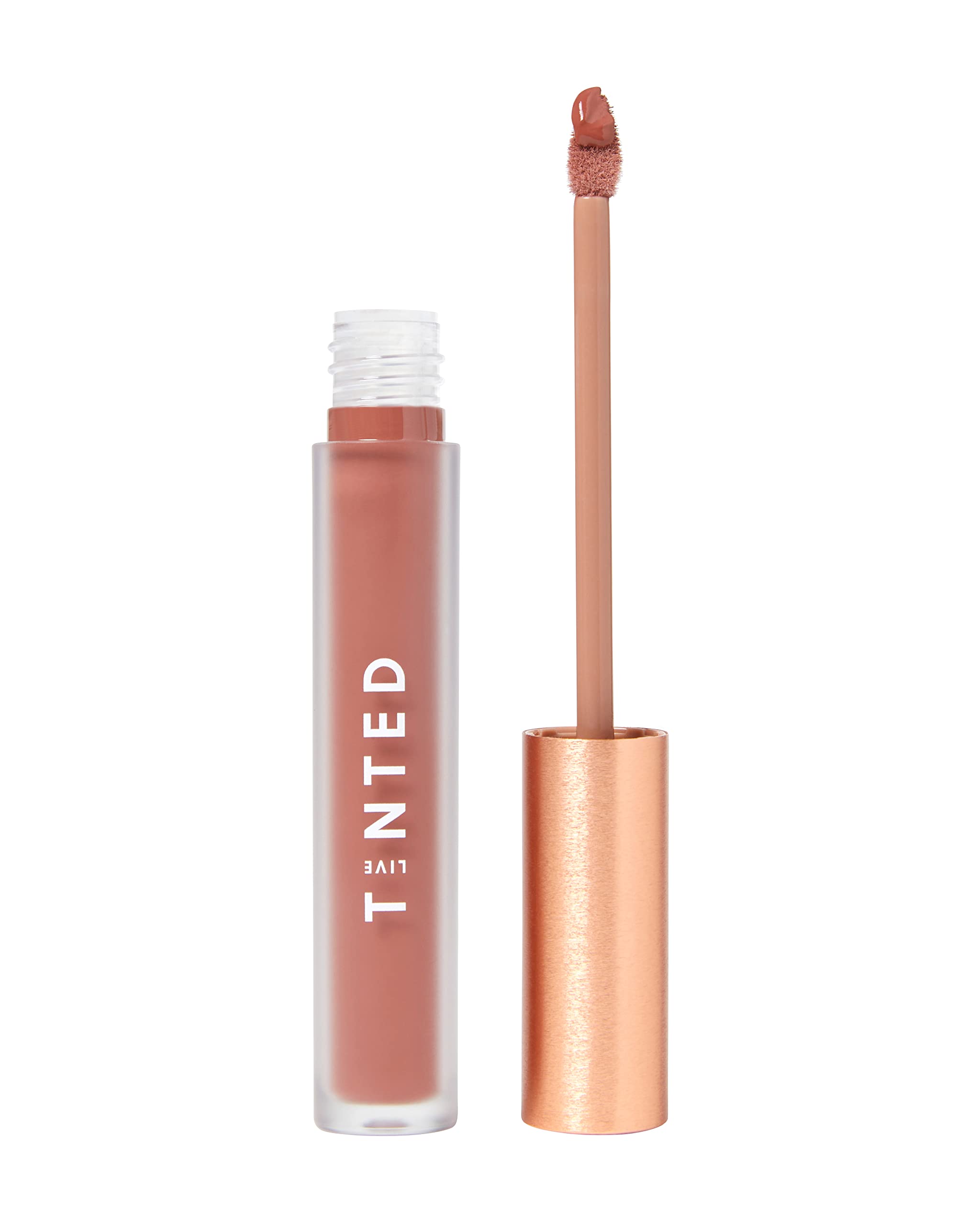 Live Tinted Huelip Liquid Lip Crème warm brown application for all-day weightless color