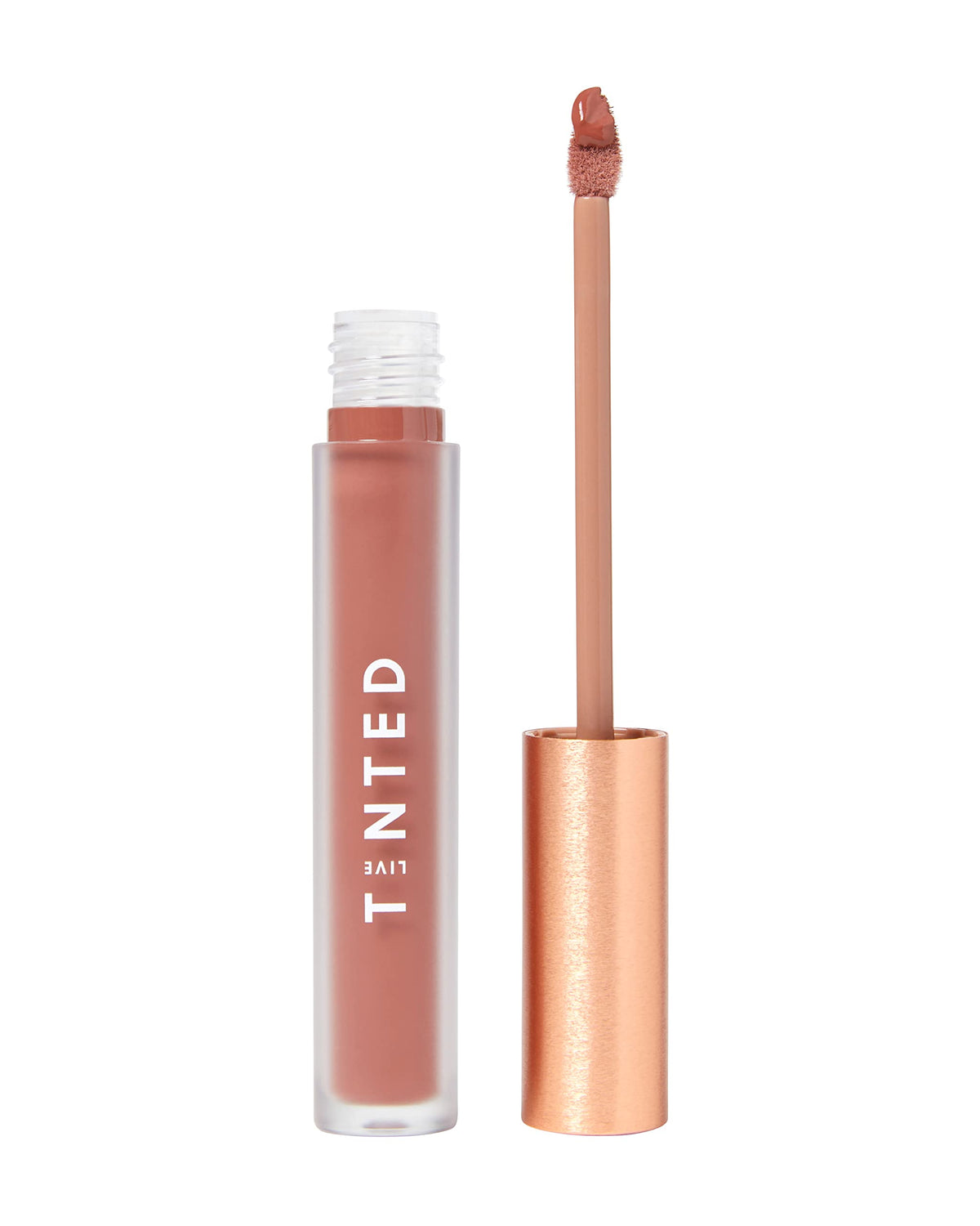 Live Tinted Huelip Liquid Lip Crème warm brown application for all-day weightless color