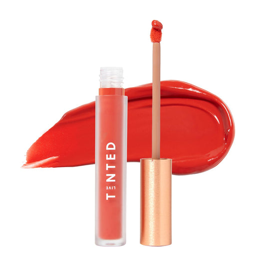 Live Tinted Huelip Lip Crème swatch on lips showing weightless matte finish