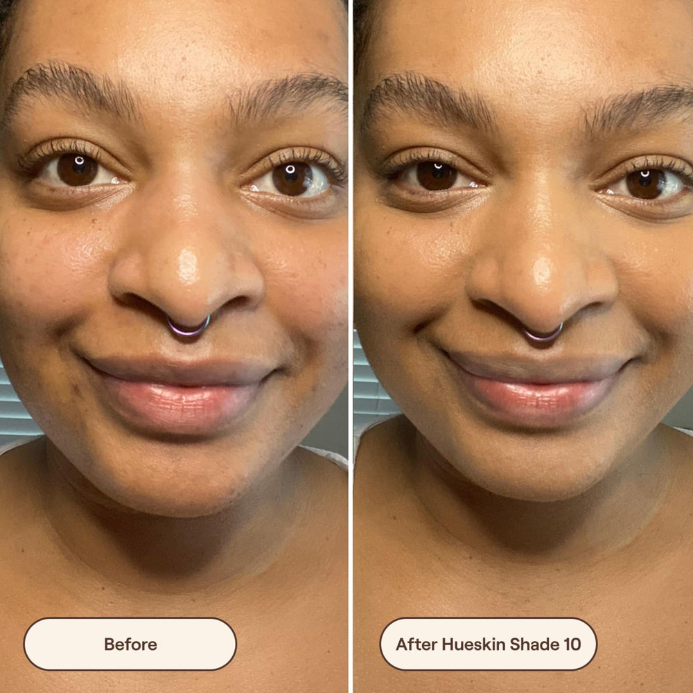 Live Tinted Hueskin Serum Concealer shade 10 texture spread reveals smooth, crease-resistant finish.