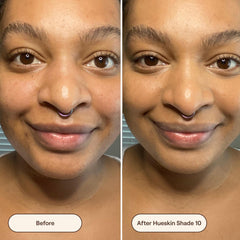 Live Tinted Hueskin Serum Concealer shade 10 texture spread reveals smooth, crease-resistant finish.