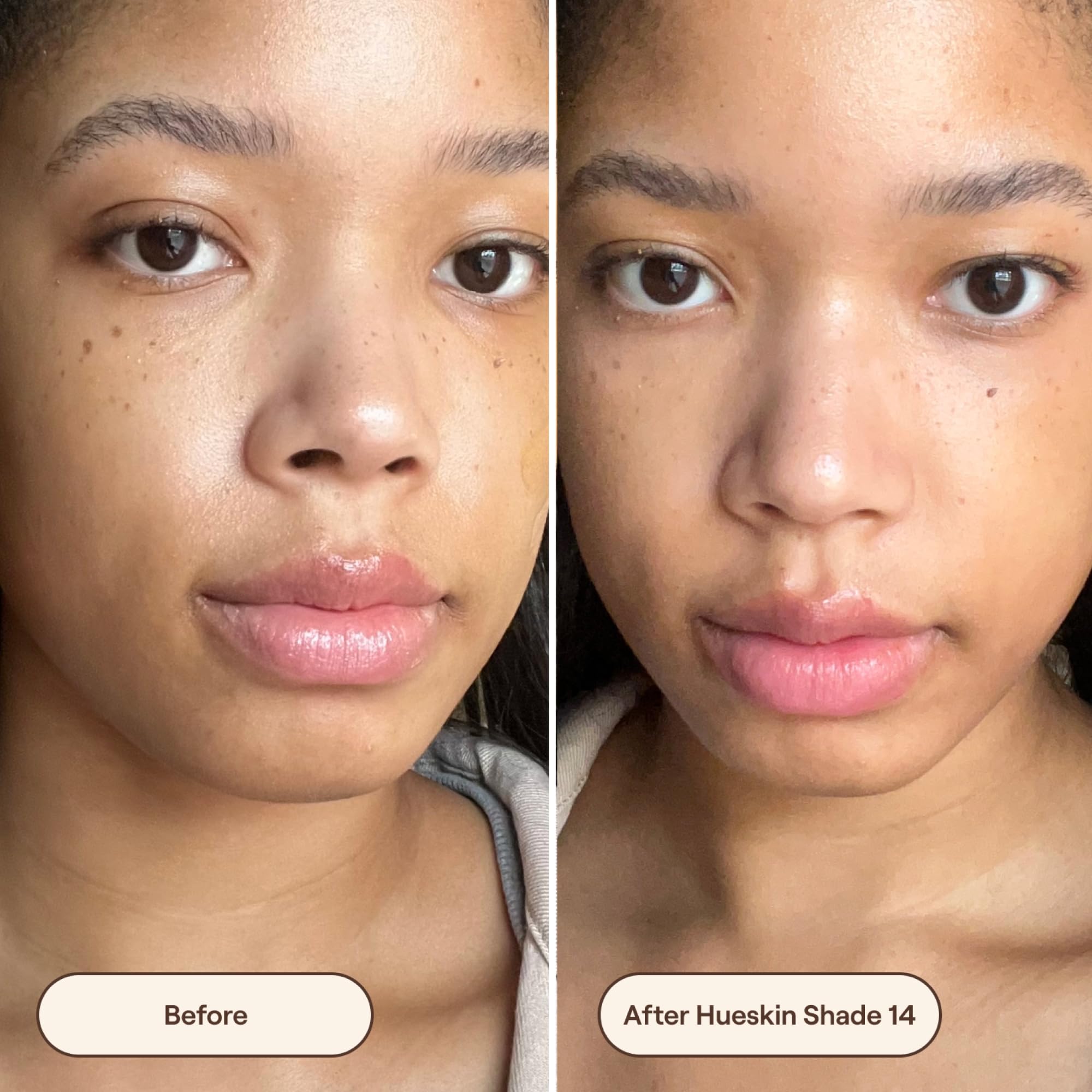 Live Tinted Hueskin swatch demonstrates medium-to-full buildable finish.