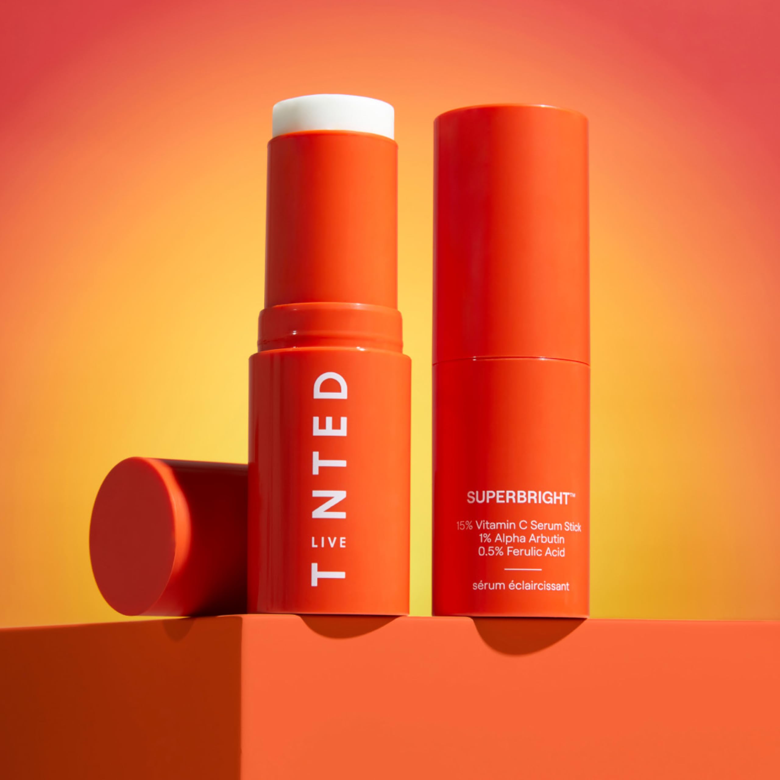 Live Tinted Superbright serum stick on skin demonstrating even tone improvements.