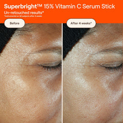 Live Tinted Superbright vitamin C serum stick texture closeup, radiance on skin.