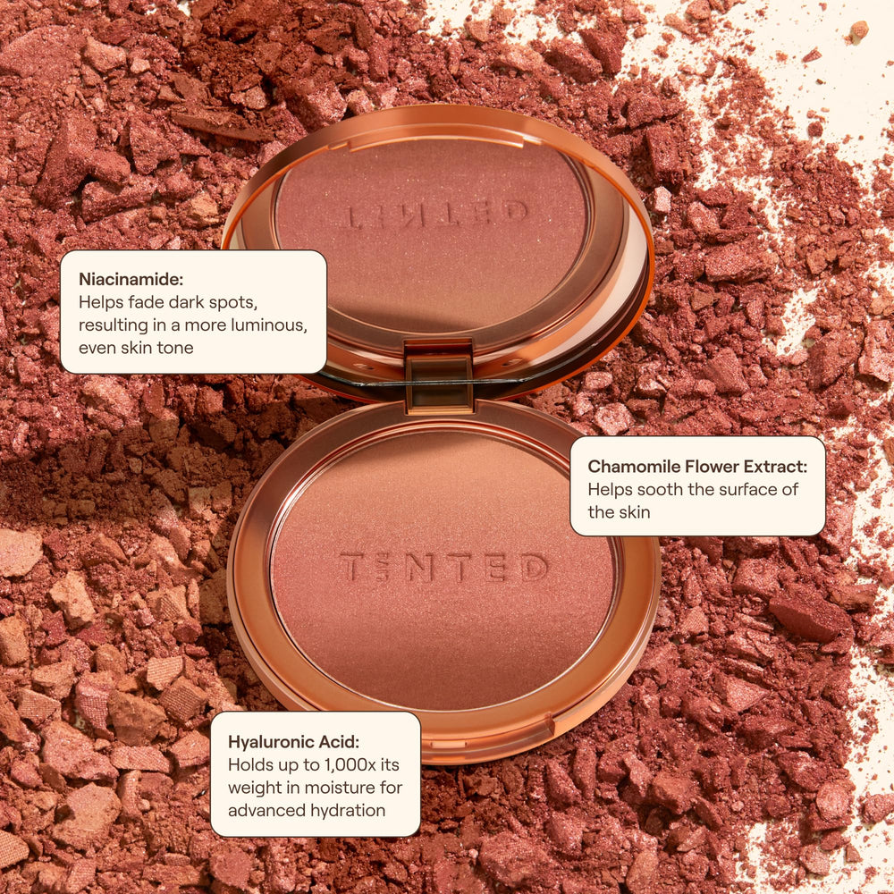 Live Tinted Huebeam glow finish demonstrated on cheekbones