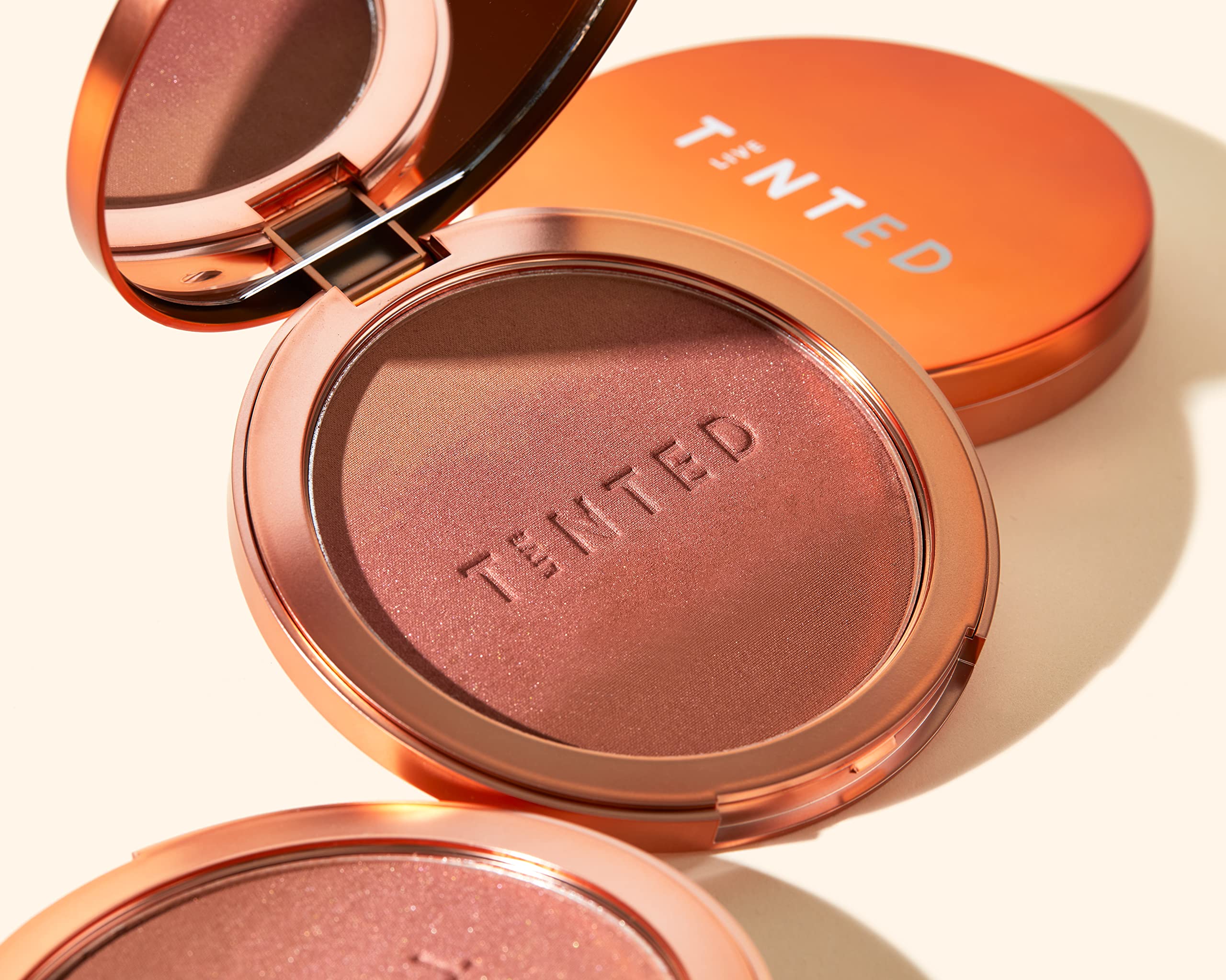 Live Tinted Huebeam swatches showing gradient blush and bronzer blend
