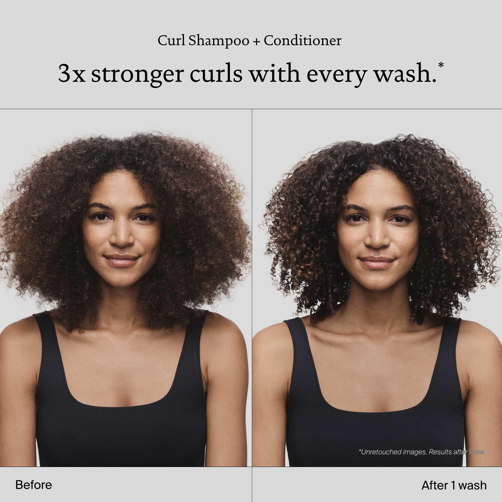 Living Proof Curl Shampoo close-up bottle highlights premium formula benefits for waves and curls.