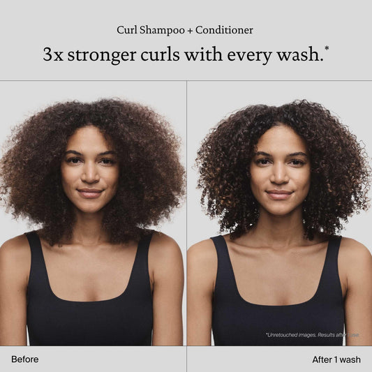 Living Proof Curl Shampoo close-up bottle highlights premium formula benefits for waves and curls.