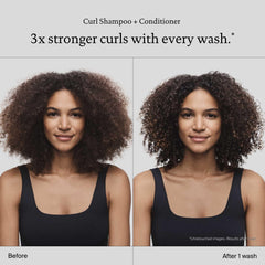 Living Proof Curl Shampoo close-up bottle highlights premium formula benefits for waves and curls.