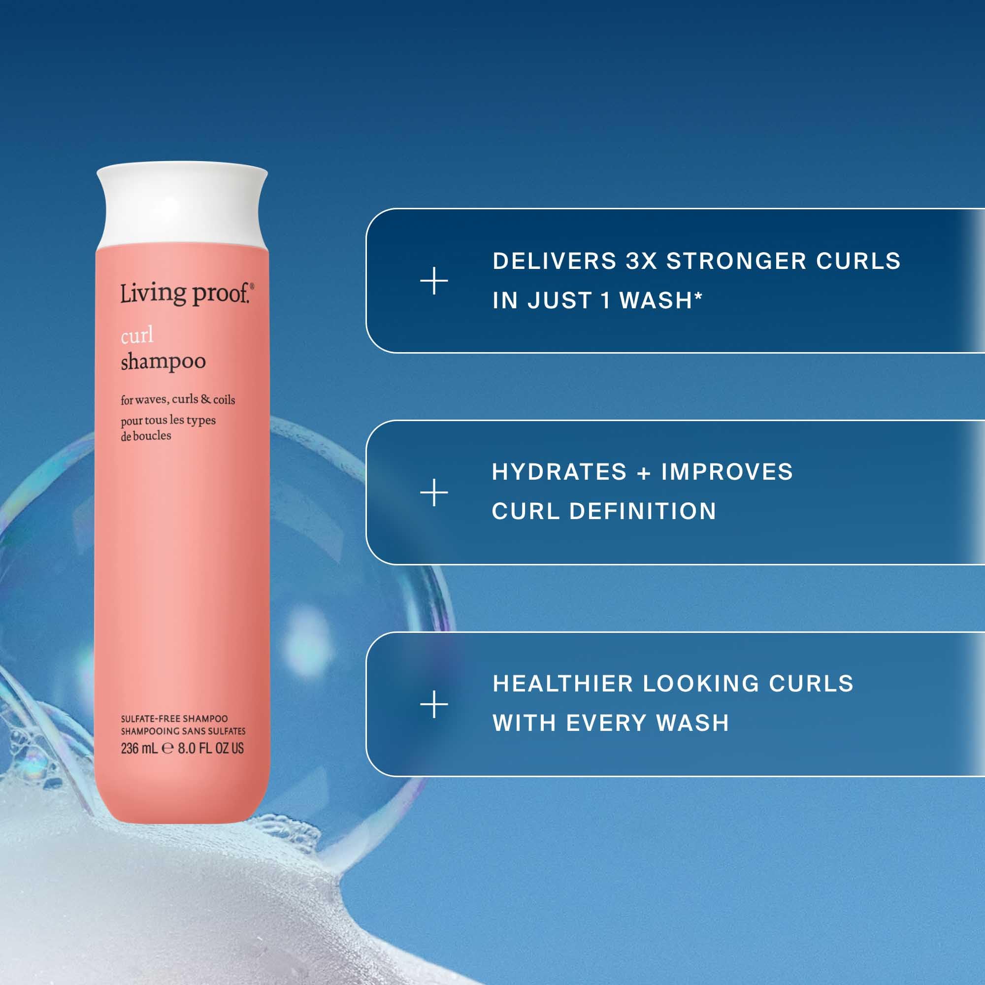 Living Proof Curl Shampoo lather blooms gently, prepping curls for definition.