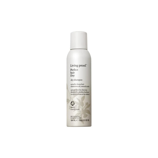 Living Proof Perfect Hair Day dry shampoo bottle front with vanilla scent.