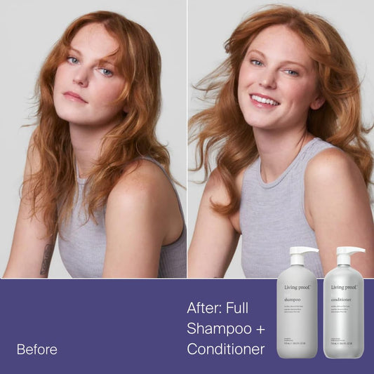 Living Proof Full Conditioner bottle providing smooth detangling and easy manageability.