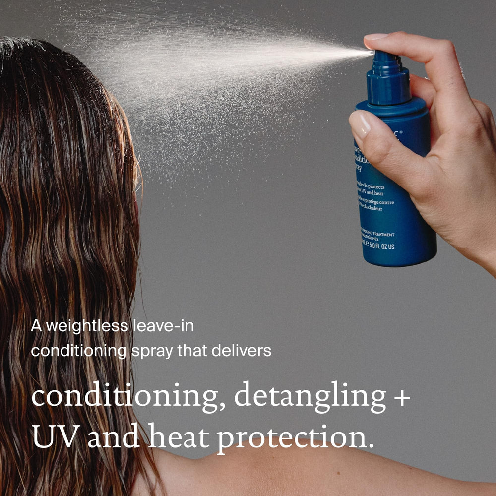 Living Proof Leave-In Conditioning Spray on hair provides detangling and smoother strands.