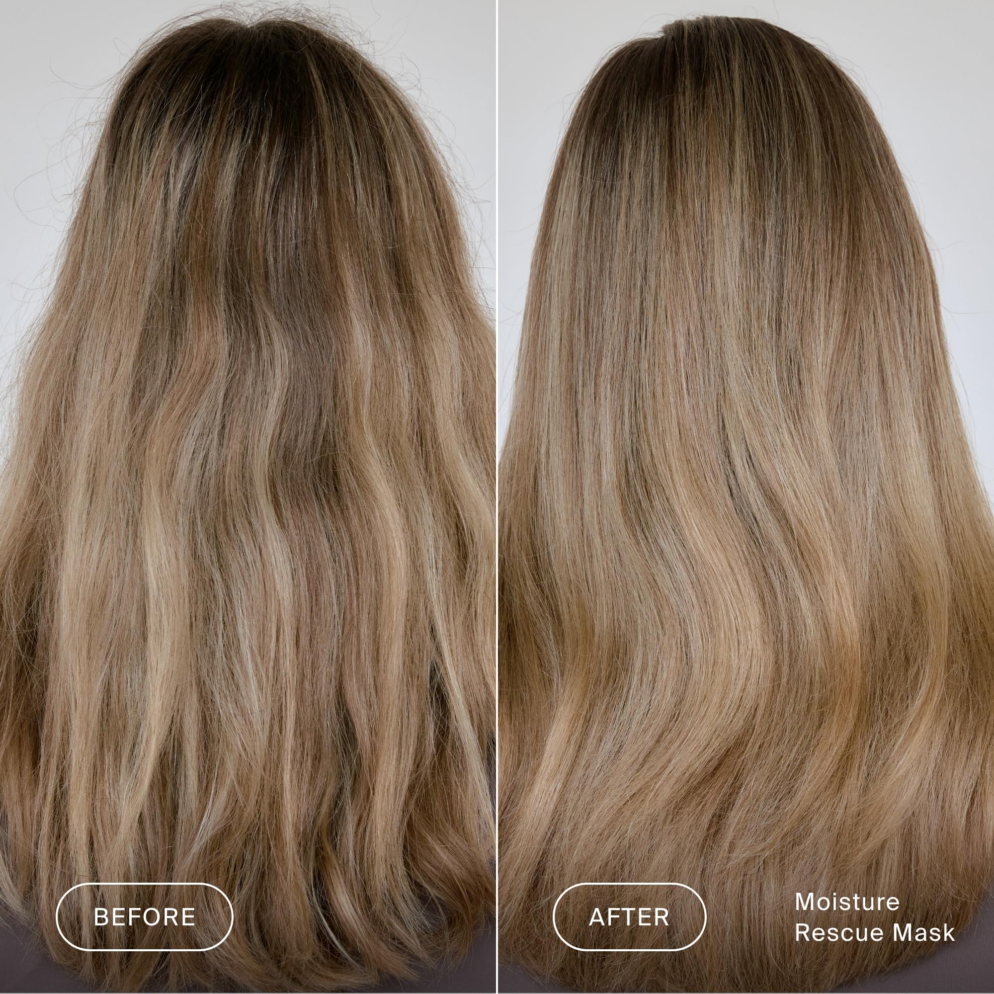 Living Proof Moisture Rescue Mask on textured hair shows resulting smoothness.