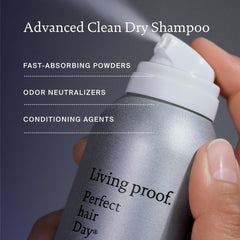 Living Proof On-the-go dry shampoo application for quick refresh between washes.