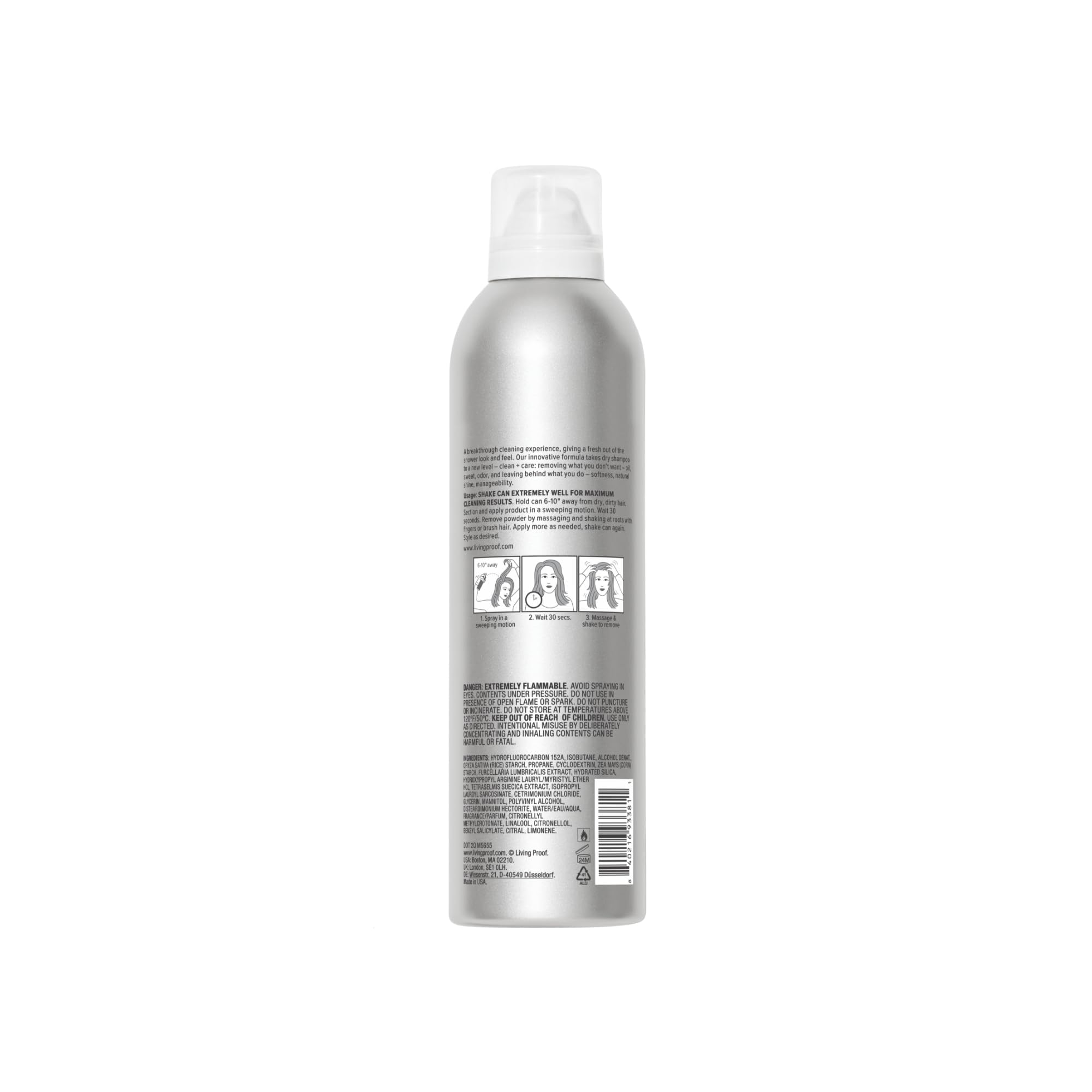 Living Proof phd dry shampoo spray application demonstrates easy mist for between-wash touch-ups.