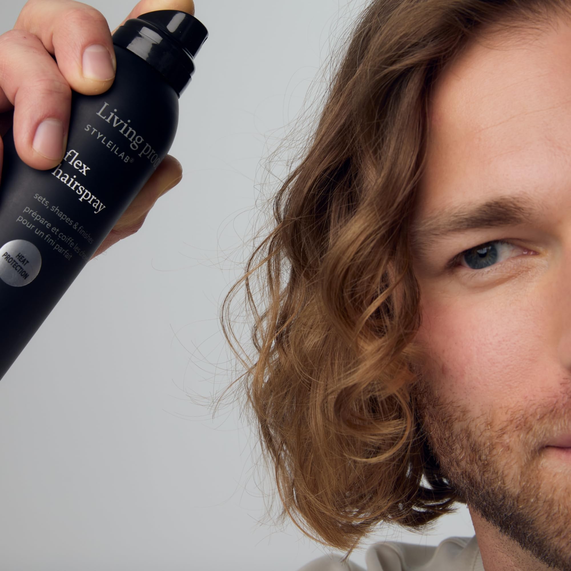 Living Proof Style Lab Flex Hairspray applied to damp hair builds structured style