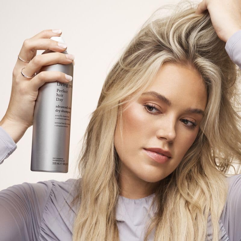 Living Proof dry shampoo application on hair for quick refresh and shine
