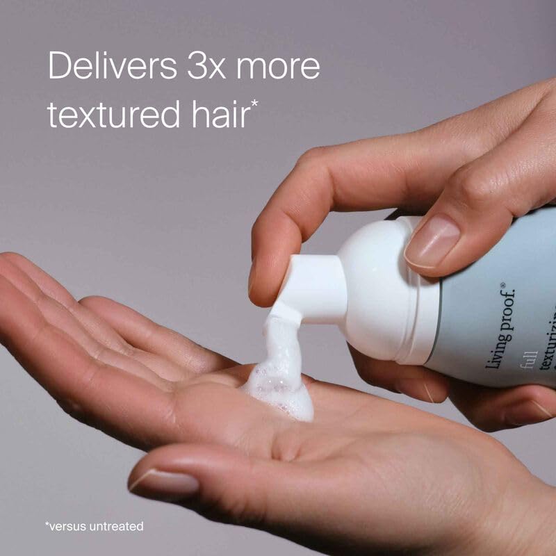 Compact travel-size Living Proof kit on vanity for on-the-go volume.