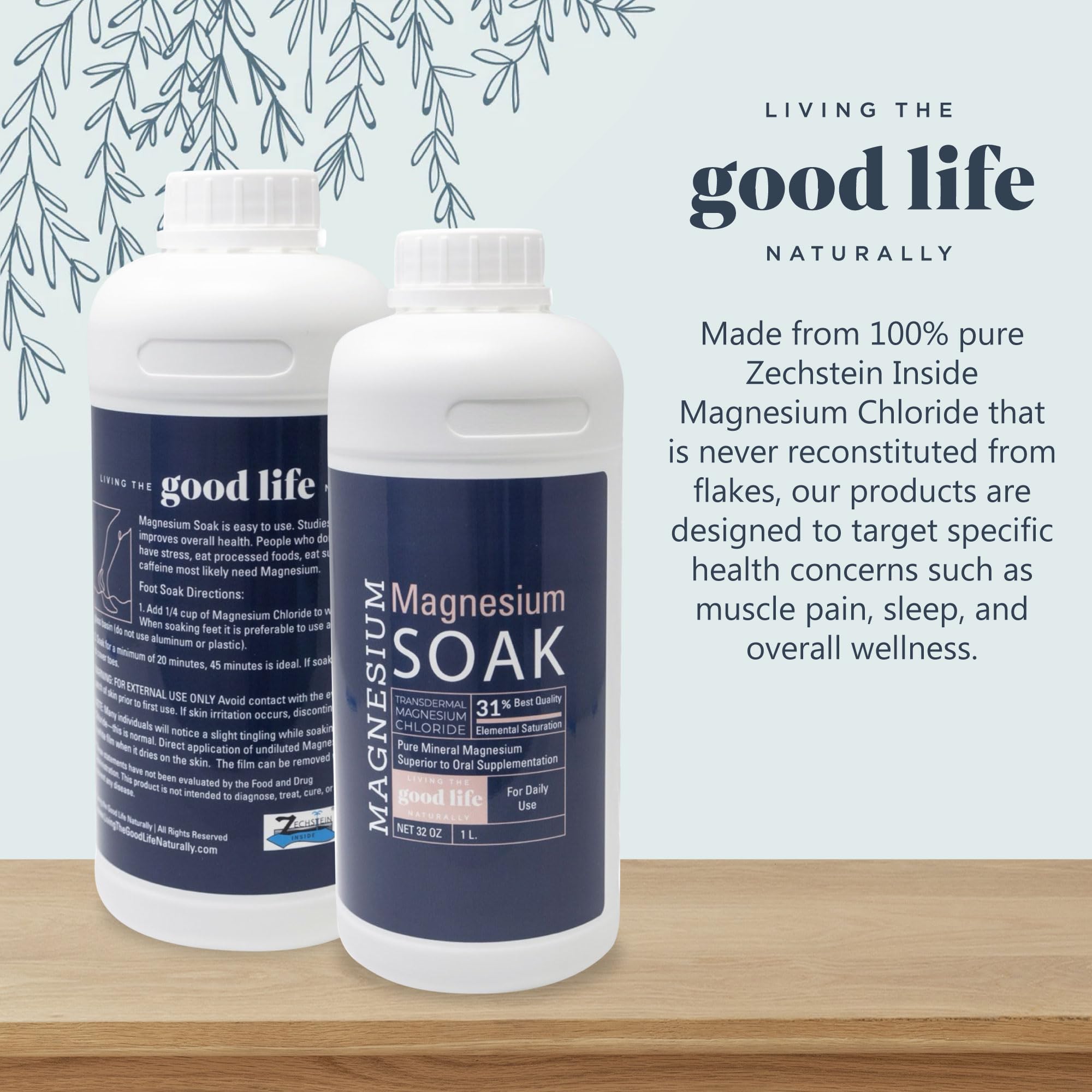 Foot soak setup with Living the Good Life Naturally magnesium soak for bedtime relaxation.