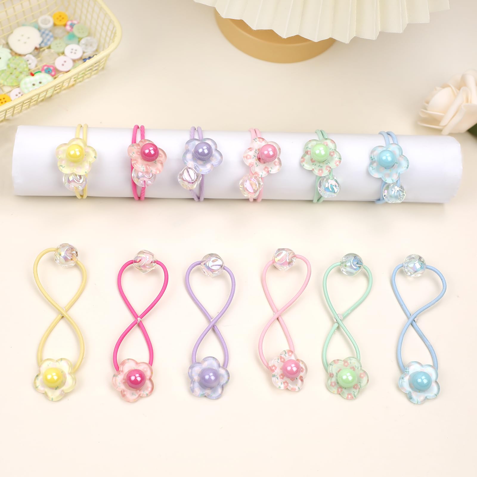 LIYAZHIL ball charm hair ties yellow closeup highlights colorful beads for fun outfits