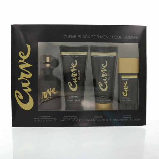 Liz Claiborne Curve Black for Men 4-piece gift set bottle, ideal for travel and daily grooming