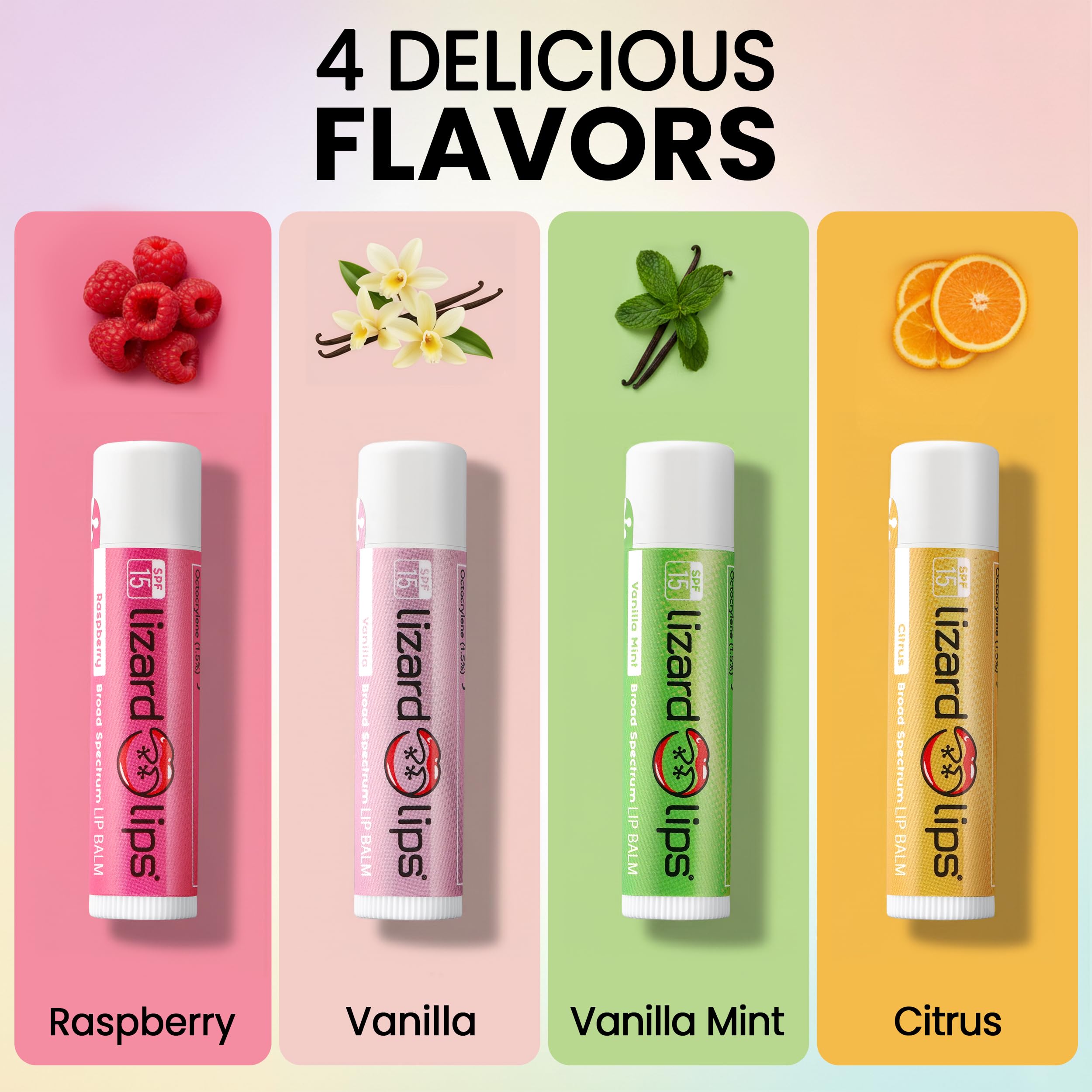 Lizard Lips SPF15 Raspberry balm front view showcases fruity flavor and moisture boost.