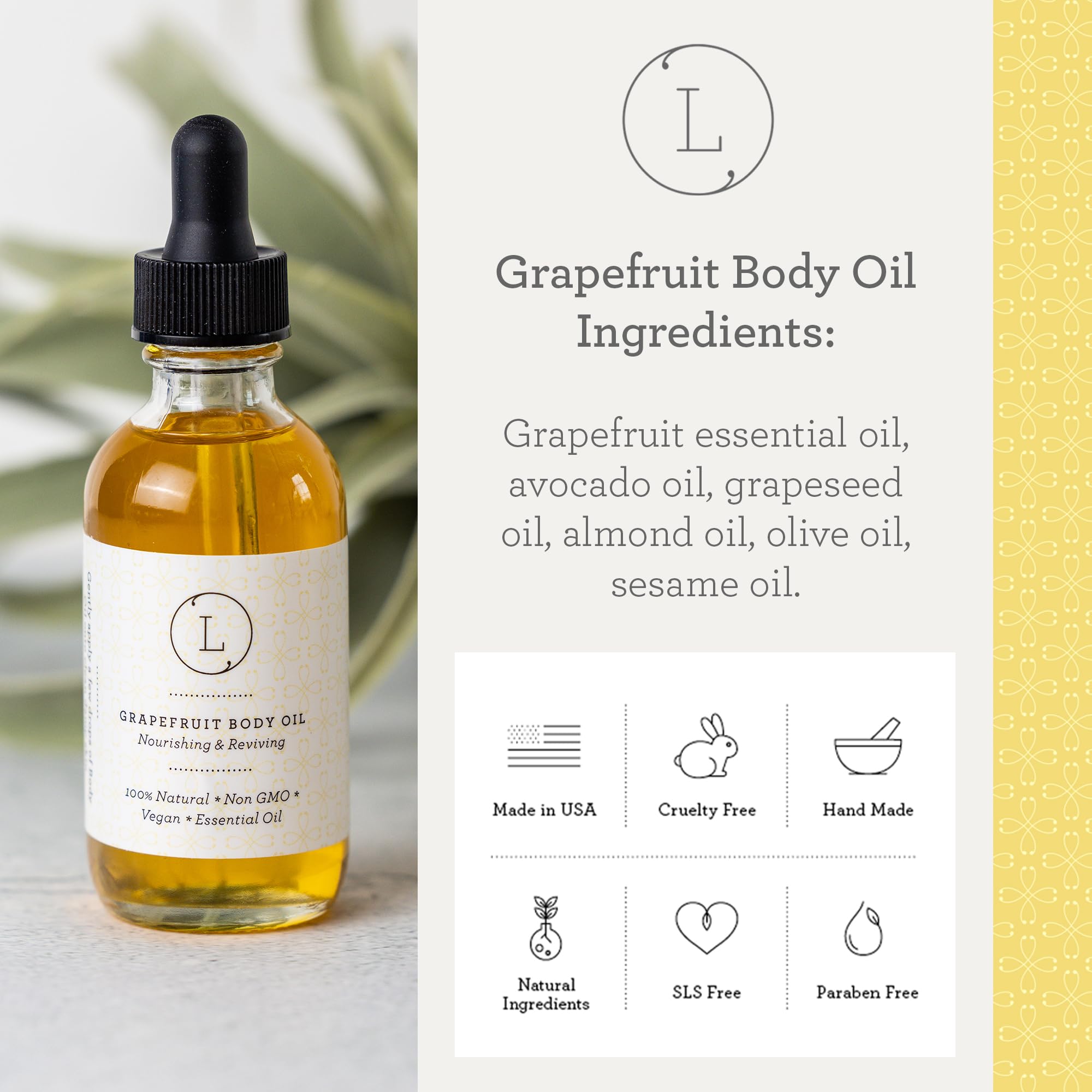 Lizush Grapefruit Body Oil pour demonstrates quick absorption for daily moisture