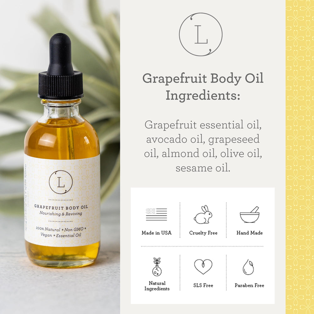 Lizush Grapefruit Body Oil pour demonstrates quick absorption for daily moisture