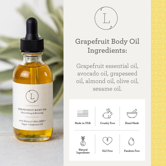 Lizush Grapefruit Body Oil pour demonstrates quick absorption for daily moisture