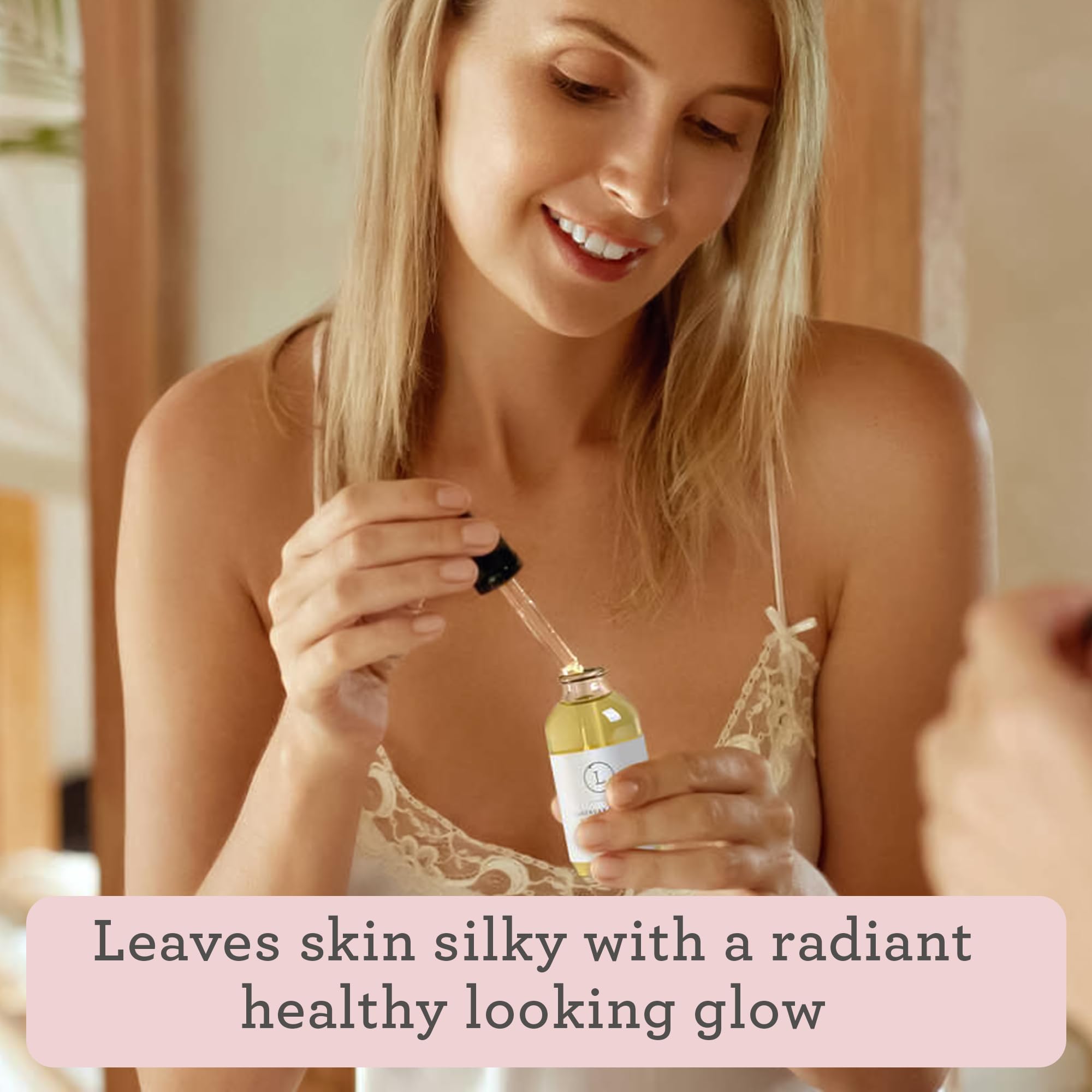 Close-up of Lizush Lavender Body Oil dropper for easy application.