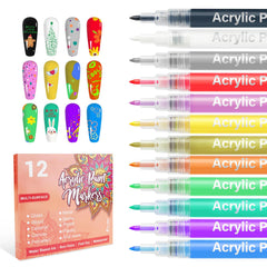 LKE 12-color nail art pens set packaging highlights vibrant hues for quick DIY manicures.