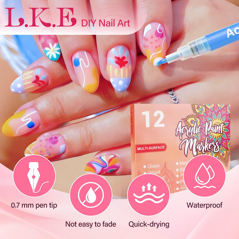 LKE nail art pens fine-tip detail enabling precise lines for intricate designs.