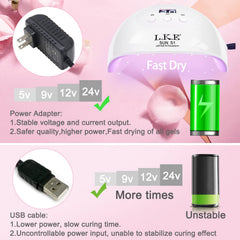 LKE UV LED Nail Lamp 72W drying power enables fast gel curing.