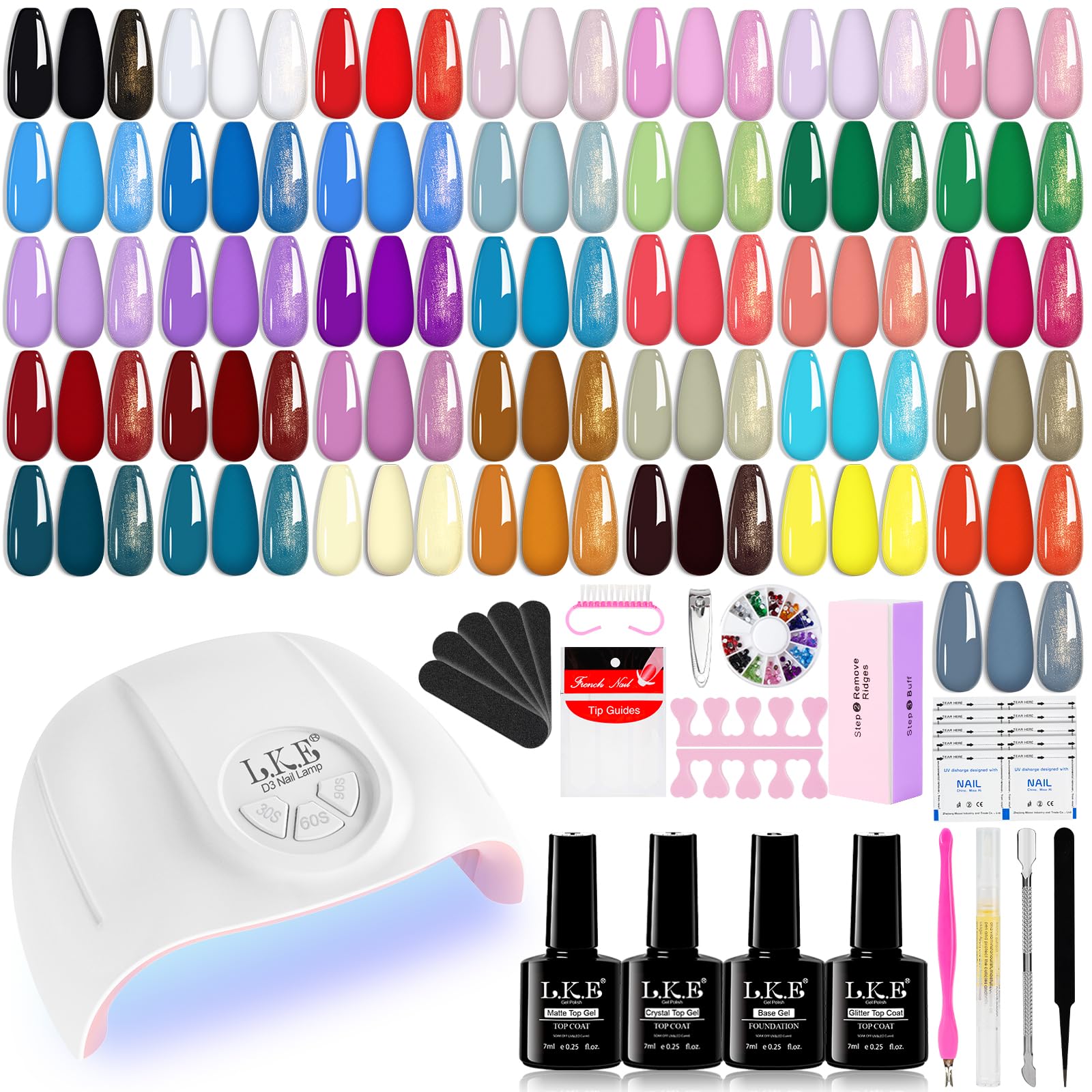 LKEE Gel Nail Kit with 108W lamp for quick, even curing at home