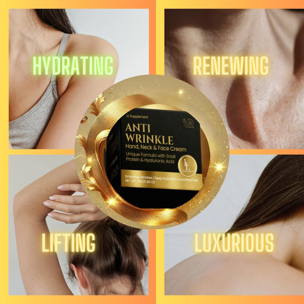 LL Supplement Anti-Wrinkle Cream on hands demonstrates moisturizing hand care.