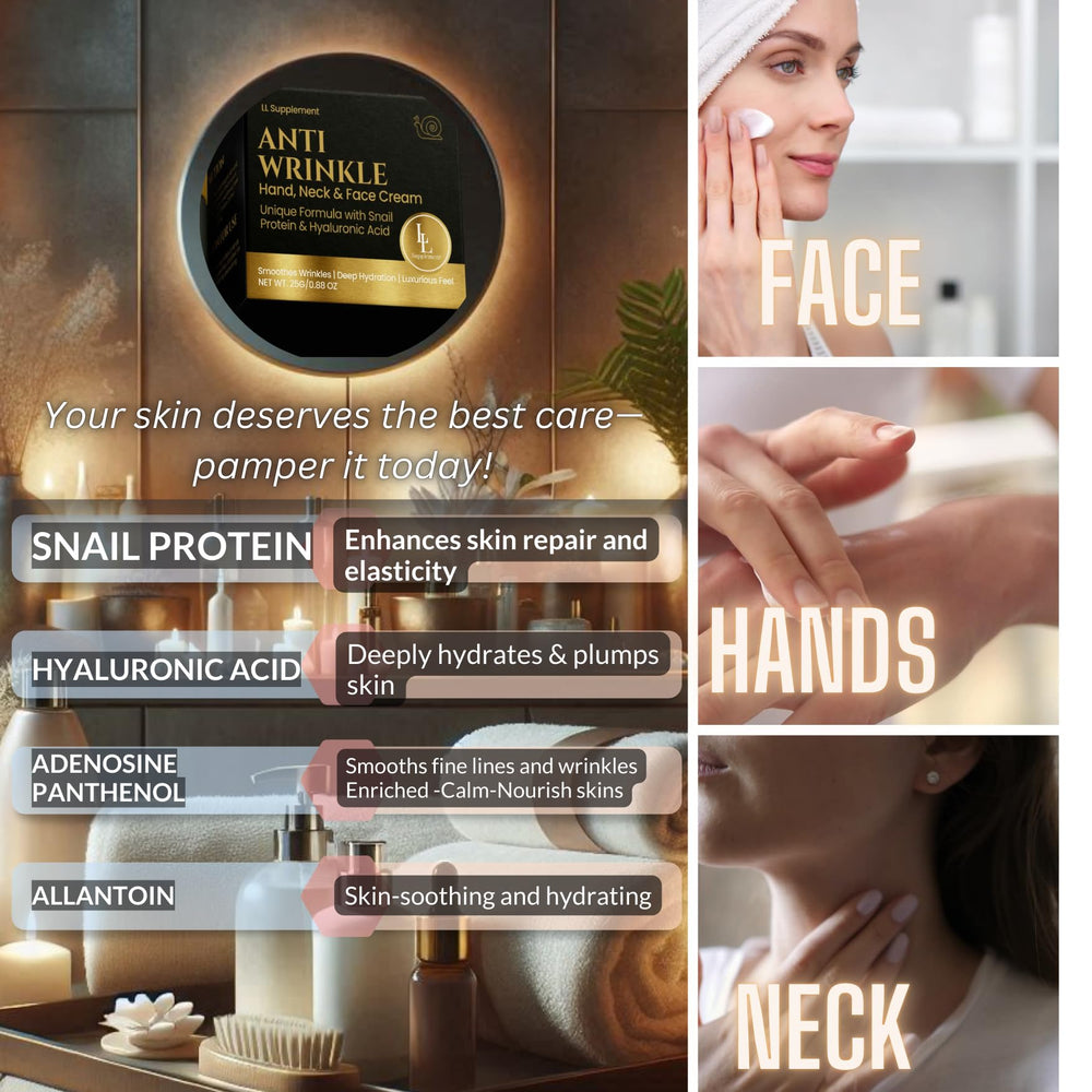 LL Supplement Anti-Wrinkle Cream hydration drop highlights deep moisture.