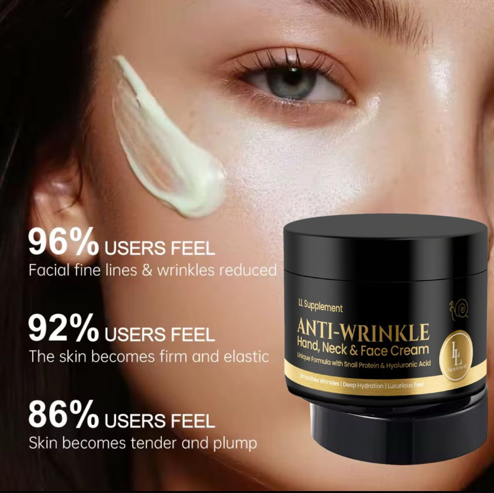 LL Supplement Anti-Wrinkle Cream swirl shows rich texture for smoothing fine lines.