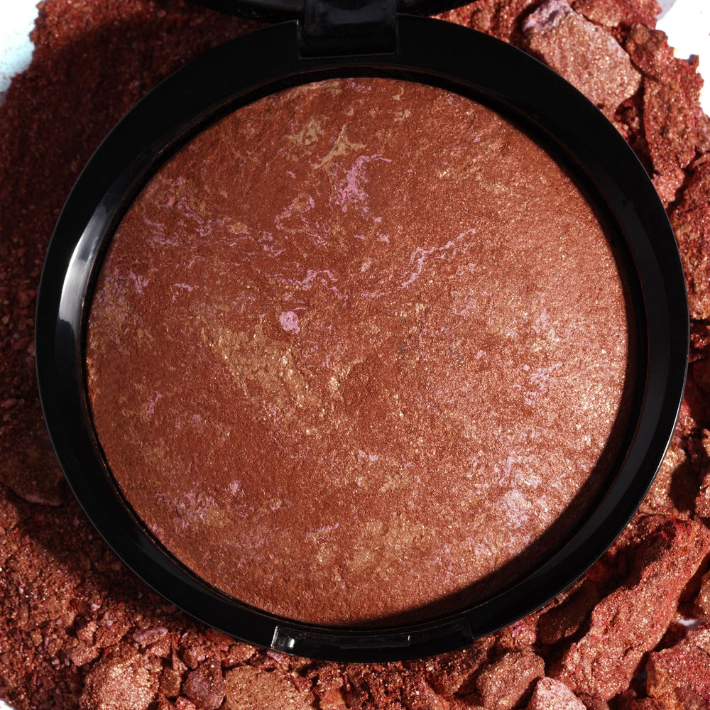 llasido baked bronzer rusty maple brush-on application illustrating buildable color and soft matte finish